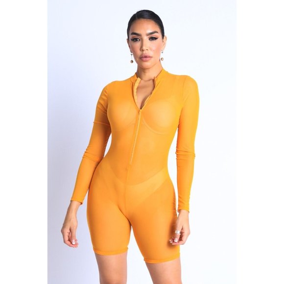 Women Sexy See Through Sheer Mesh Zip Up Bodysuit Jumpsuit Club Party Romper - Picture 3 of 10